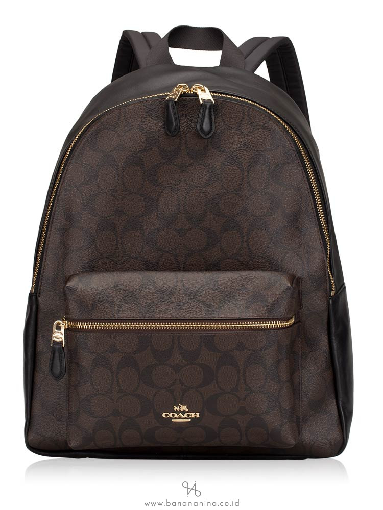 COACH 58314 Signature Charlie Backpack Brown Black