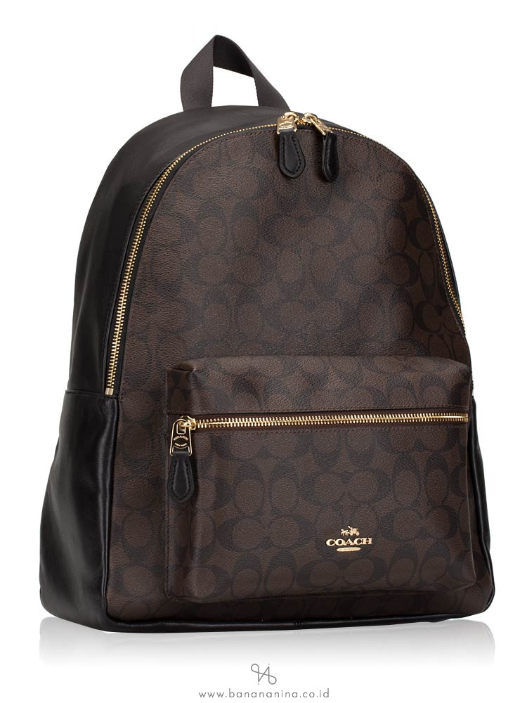COACH 58314 Signature Charlie Backpack Brown Black