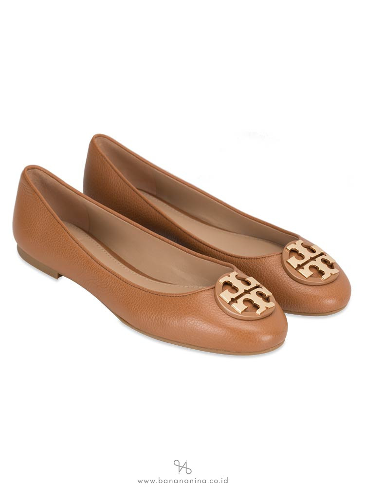 TORY BURCH Claire Tumbled Leather Flats Royal Tan Sz 8