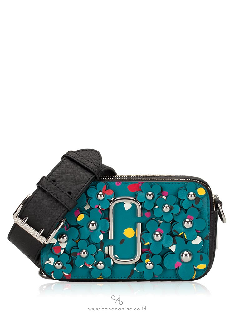 MARC JACOBS 3D Painted Flowers Snapshot Small Camera Bag Turquoise Multi