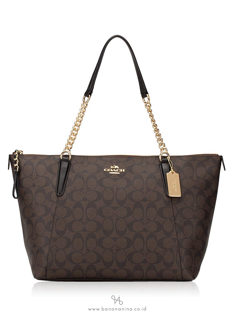 COACH 23526 Signature Ava Top Zip Tote Brown Black