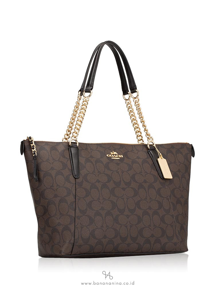 COACH 23526 Signature Ava Top Zip Tote Brown Black