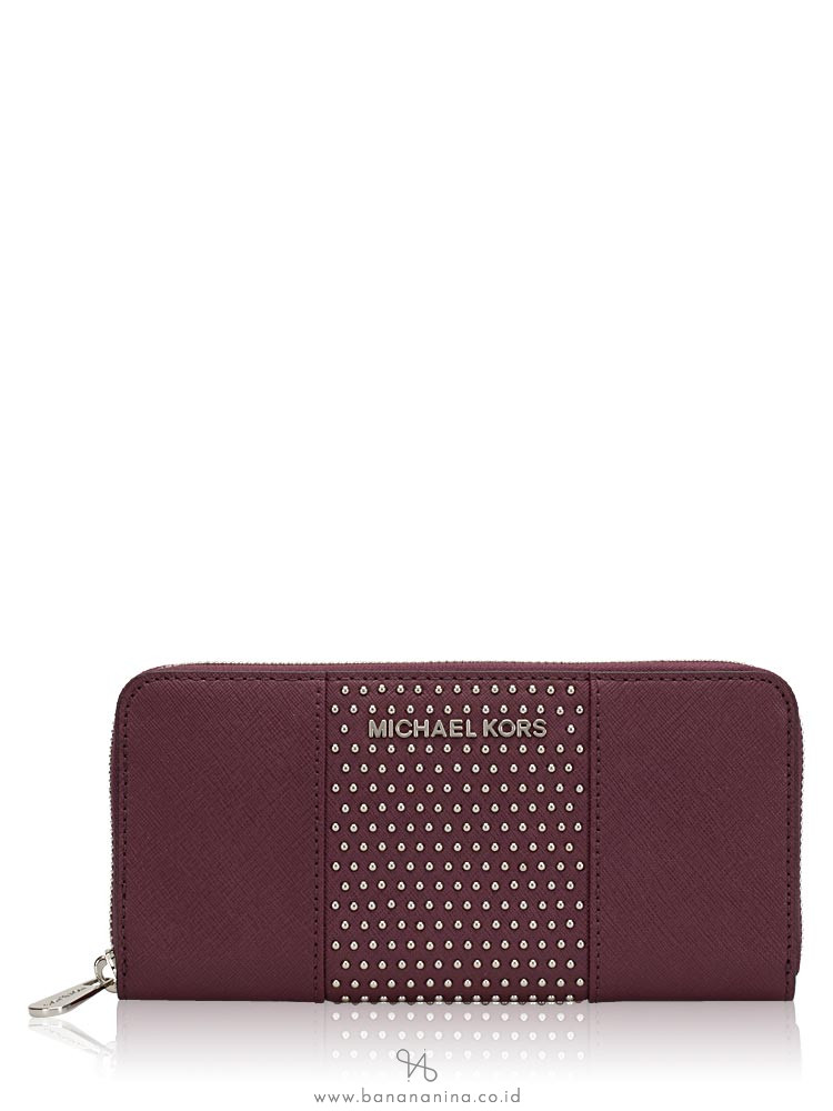 MICHAEL KORS Jet Set Travel Micro Stud Zip Wallet Plum