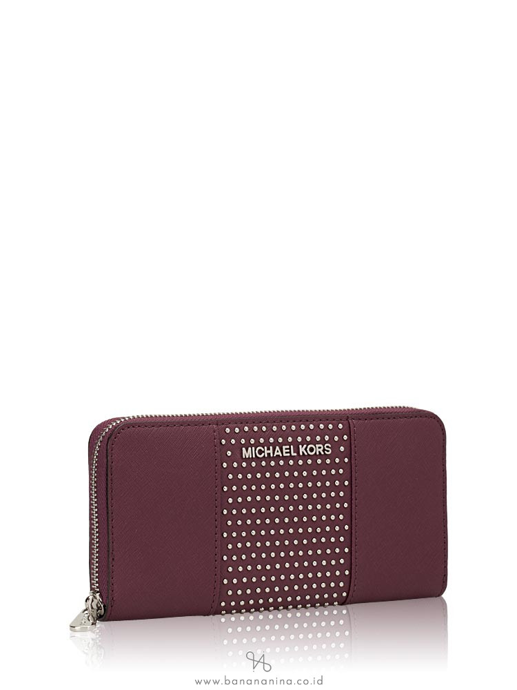 MICHAEL KORS Jet Set Travel Micro Stud Zip Wallet Plum