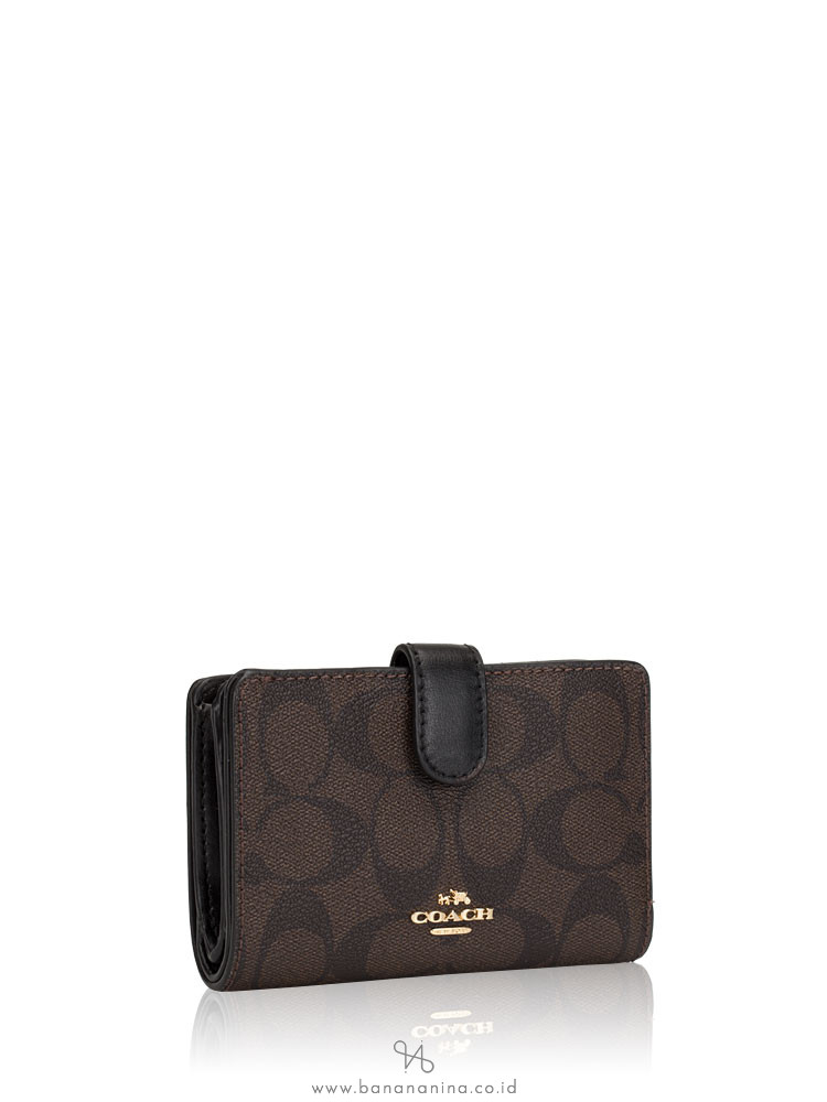 COACH 23553 Signature Medium Wallet Brown Black