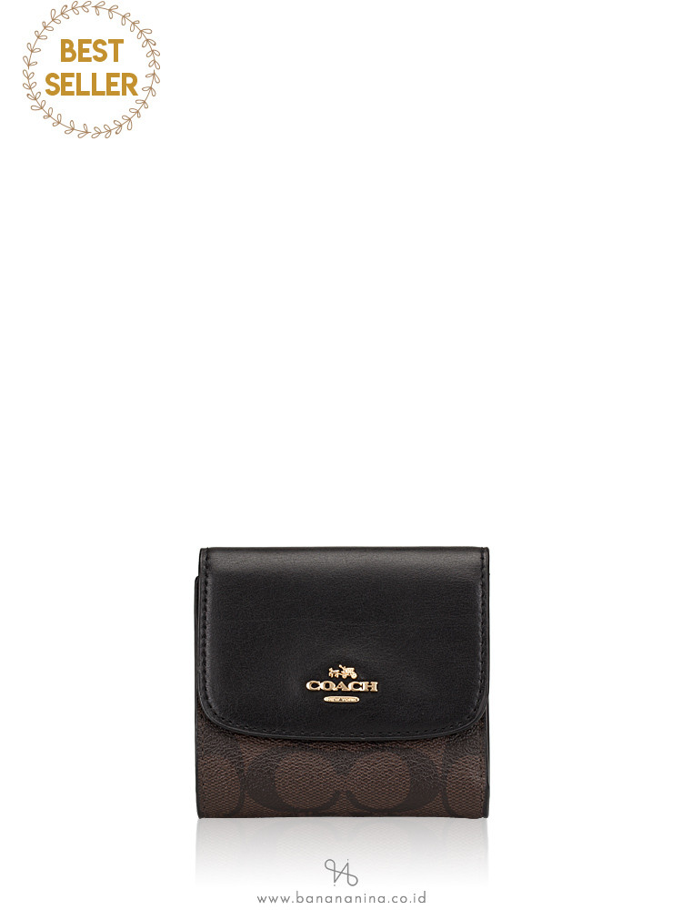 COACH 87589 Signature Soft Leather Small Wallet Brown Black