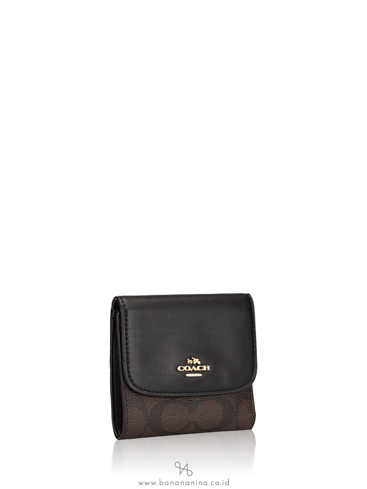 COACH 87589 Signature Soft Leather Small Wallet Brown Black
