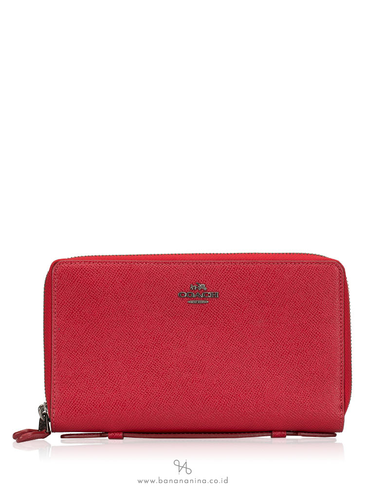COACH 23334 Crossgrain Double Zip Travel Wallet True Red