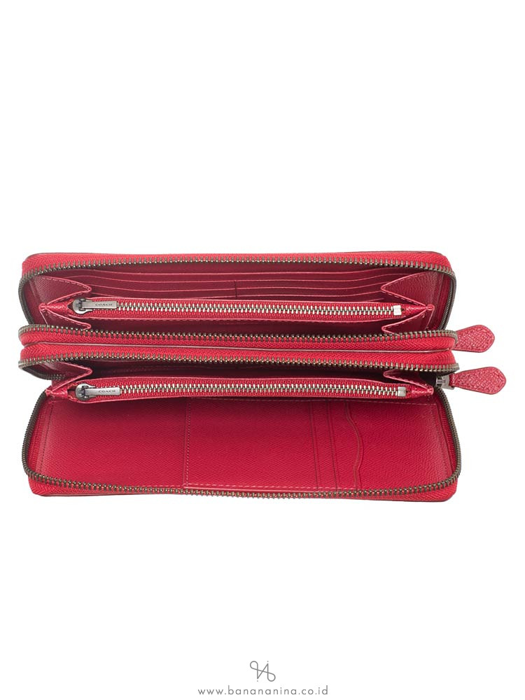 COACH 23334 Crossgrain Double Zip Travel Wallet True Red