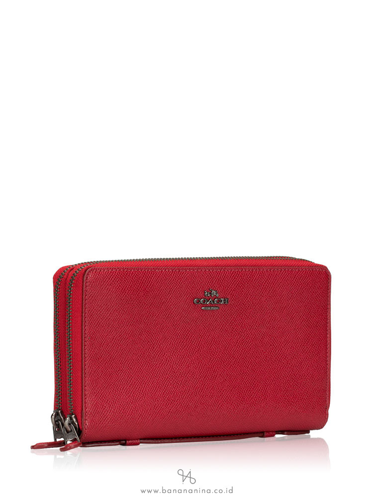 COACH 23334 Crossgrain Double Zip Travel Wallet True Red