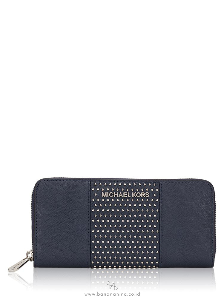 MICHAEL KORS Jet Set Travel Micro Stud Zip Wallet Navy