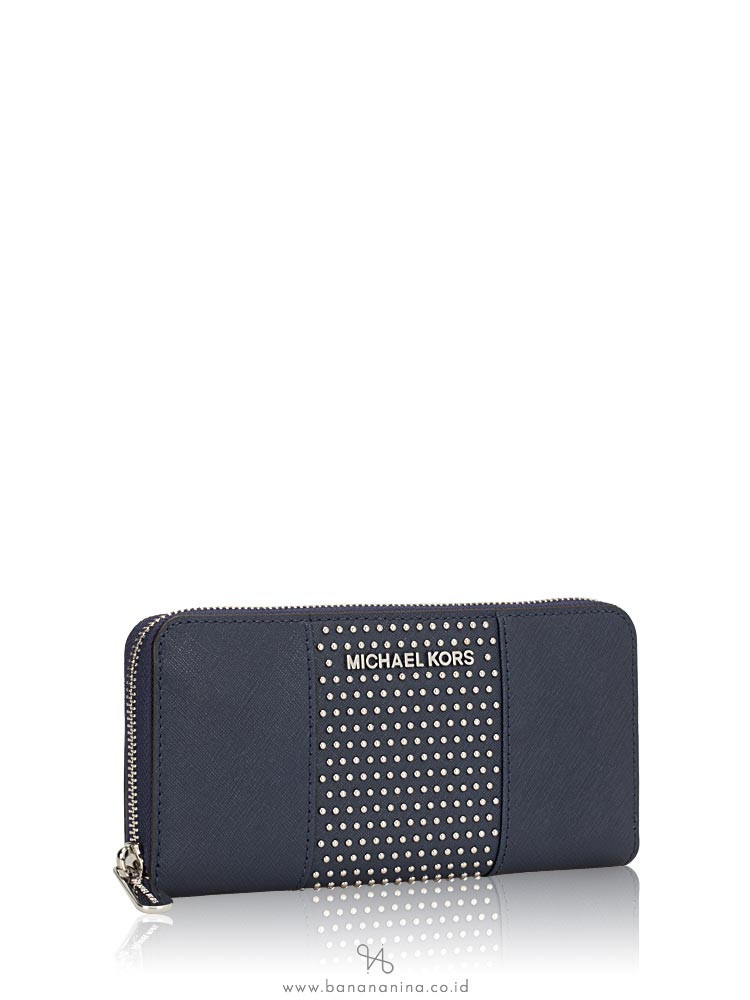 MICHAEL KORS Jet Set Travel Micro Stud Zip Wallet Navy