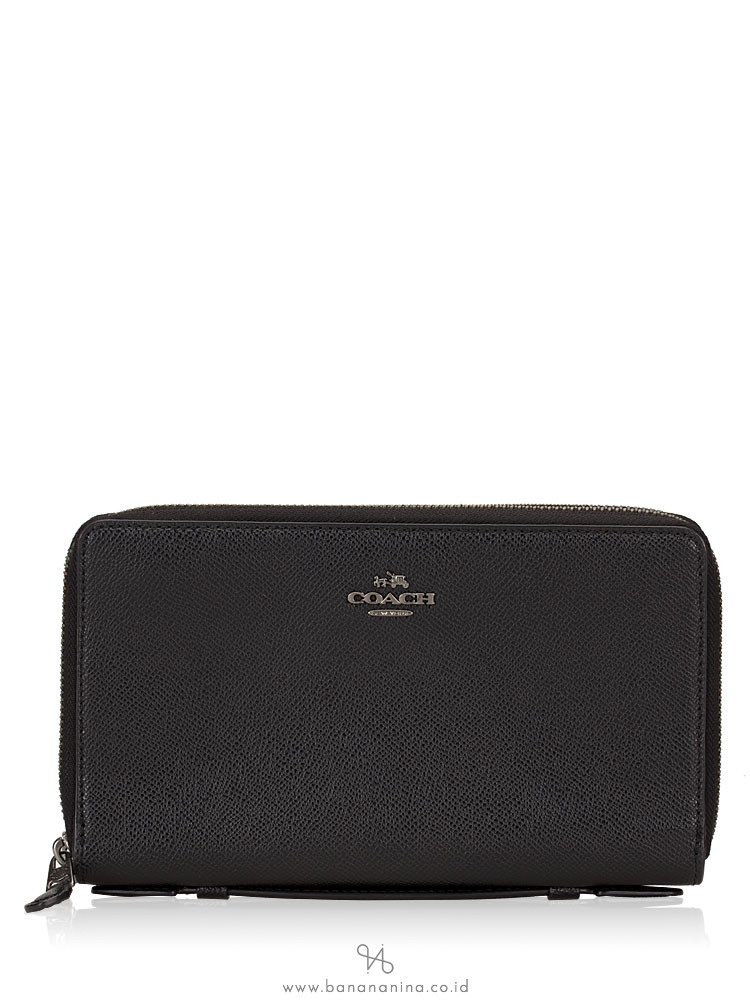 COACH 23334 Crossgrain Double Zip Travel Wallet Black
