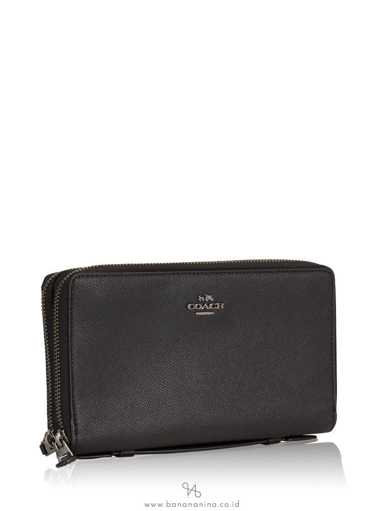 COACH 23334 Crossgrain Double Zip Travel Wallet Black