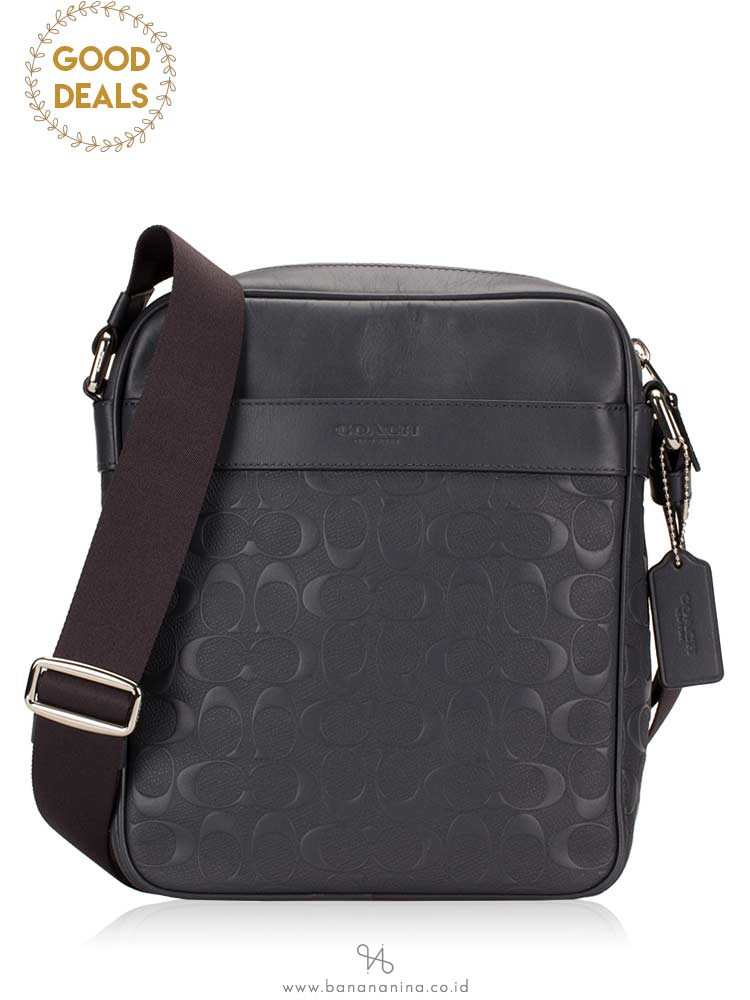 COACH Men 11741 Signature Crossgrain Embossed Flight Bag Midnight