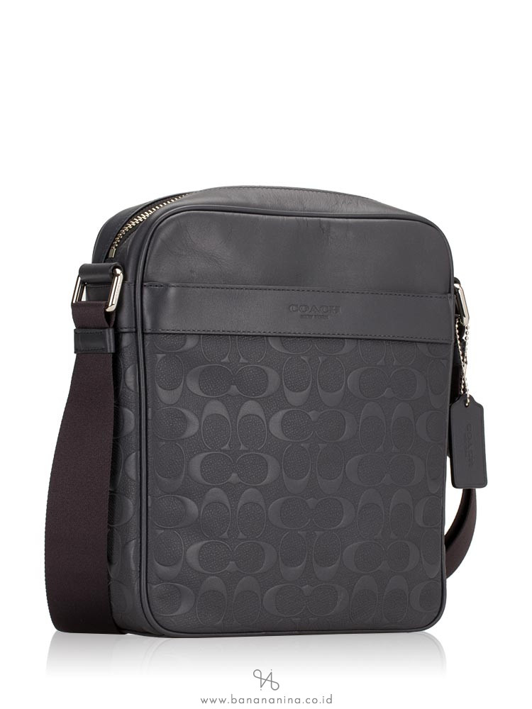 COACH Men 11741 Signature Crossgrain Embossed Flight Bag Midnight