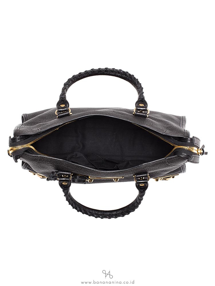 BALENCIAGA Gold Metallic Edge Small City Black