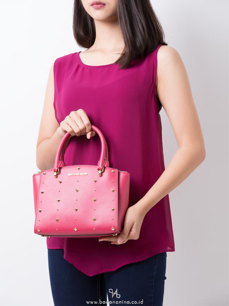 MICHAEL KORS Ellis Stud Saffiano Small Satchel Lipstick