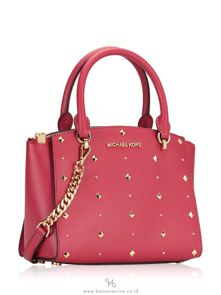 MICHAEL KORS Ellis Stud Saffiano Small Satchel Lipstick