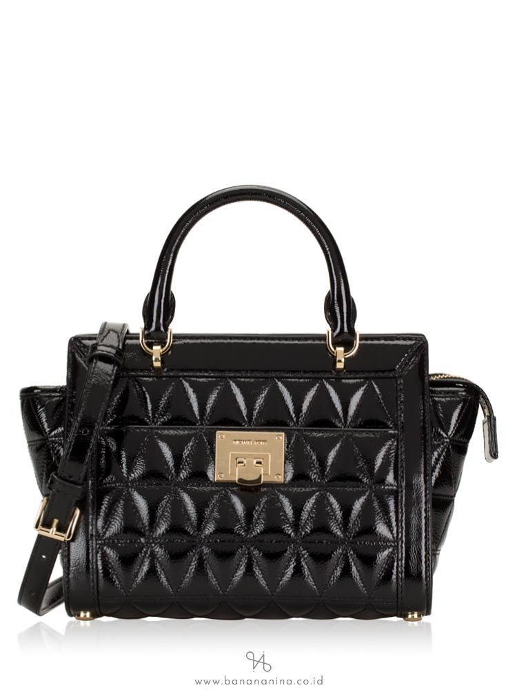 MICHAEL KORS Vivianne Quilted Patent Small Top Zip Messenger Black