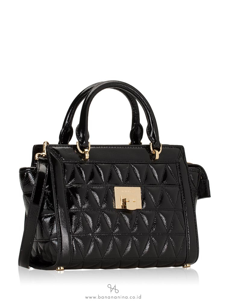 MICHAEL KORS Vivianne Quilted Patent Small Top Zip Messenger Black