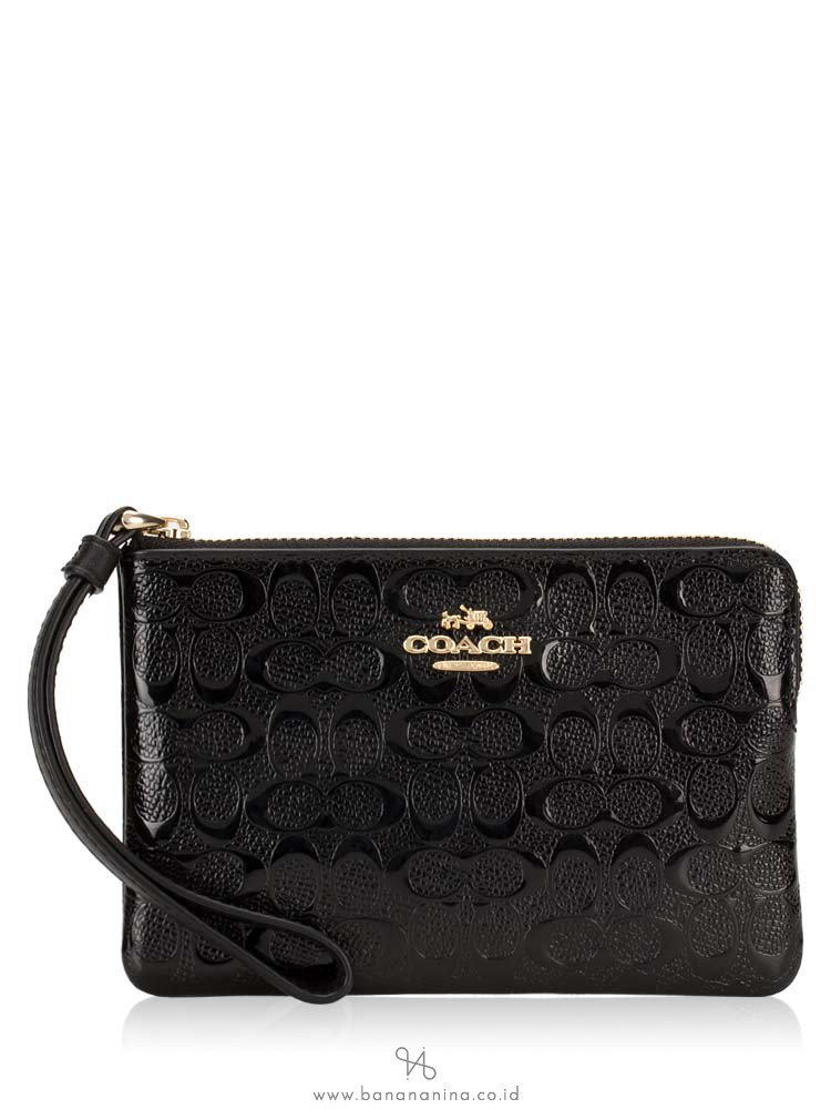 COACH 58034 Signature Debossed Wristlet Black