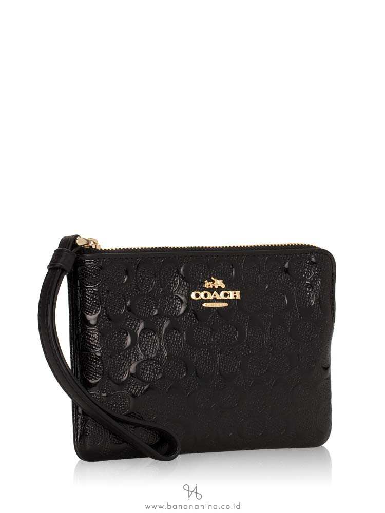 COACH 58034 Signature Debossed Wristlet Black