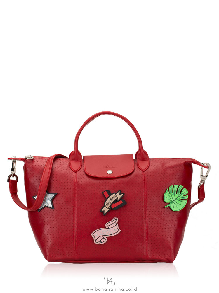 LONGCHAMP Le Pliage Cuir Patches Medium SH Red