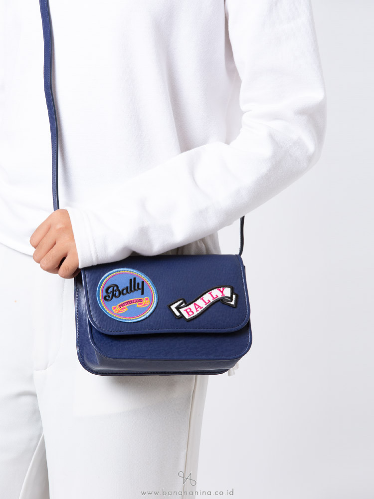 BALLY Leather Patches Small Crossbody Navy