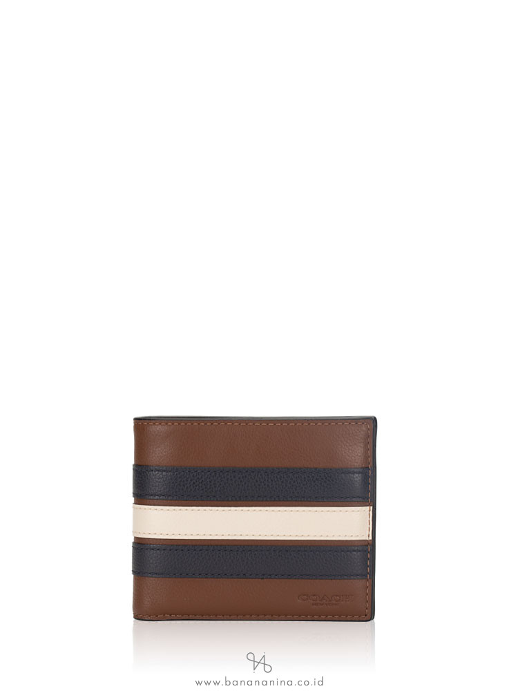 COACH Men 24649 3 In 1 Varsity Leather Wallet Saddle Midnight Navy Chalk