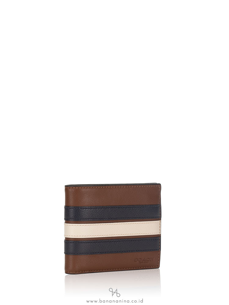 COACH Men 24649 3 In 1 Varsity Leather Wallet Saddle Midnight Navy Chalk
