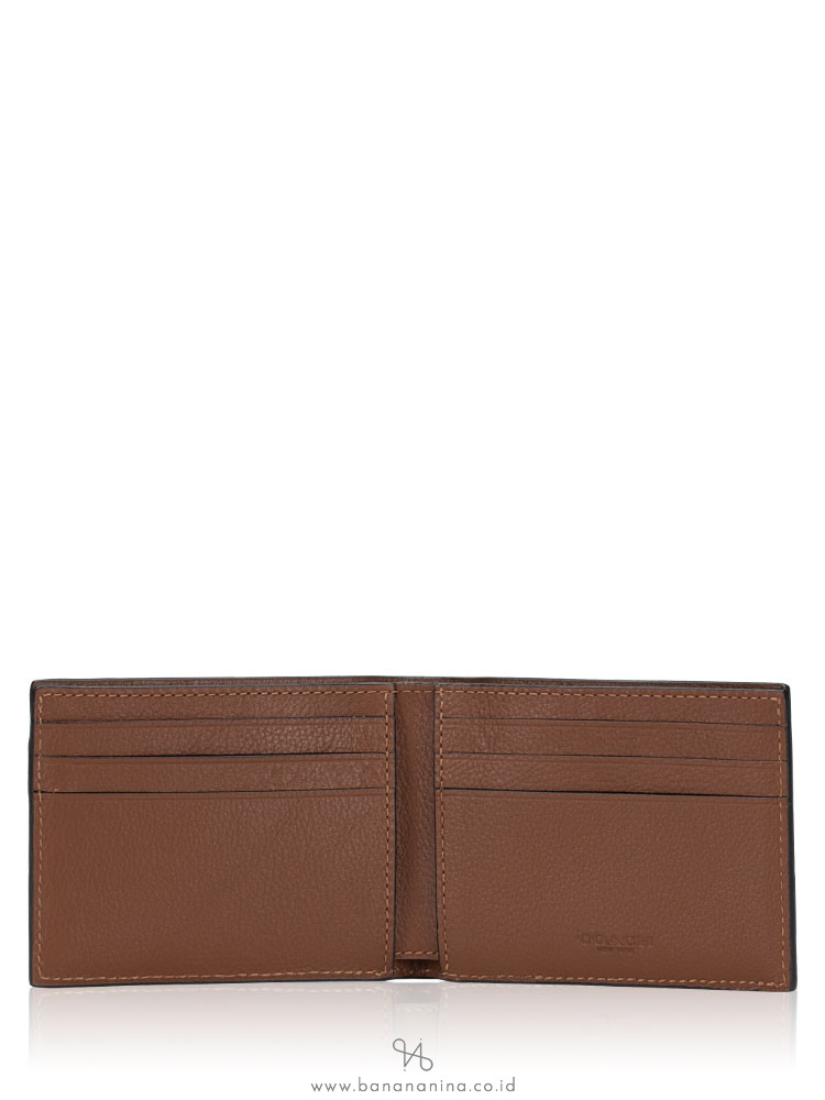 COACH Men 26171 Slim Varsity Leather Billfold Wallet Saddle Midnight Navy Chalk