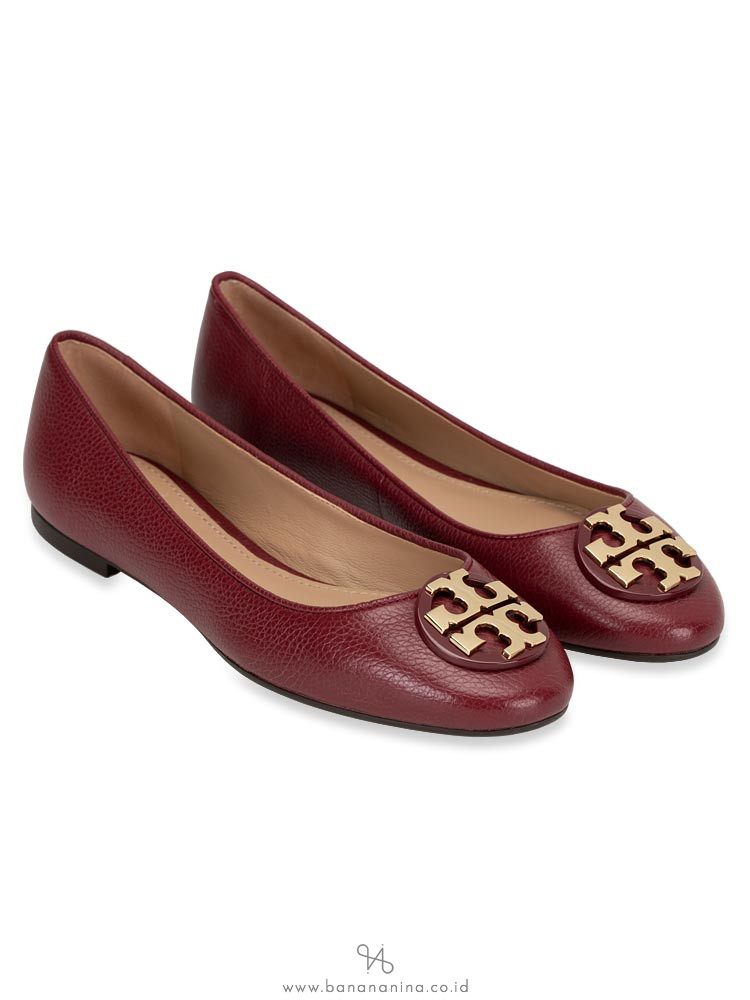 TORY BURCH Claire Tumbled Leather Flats Red Agate Sz 7