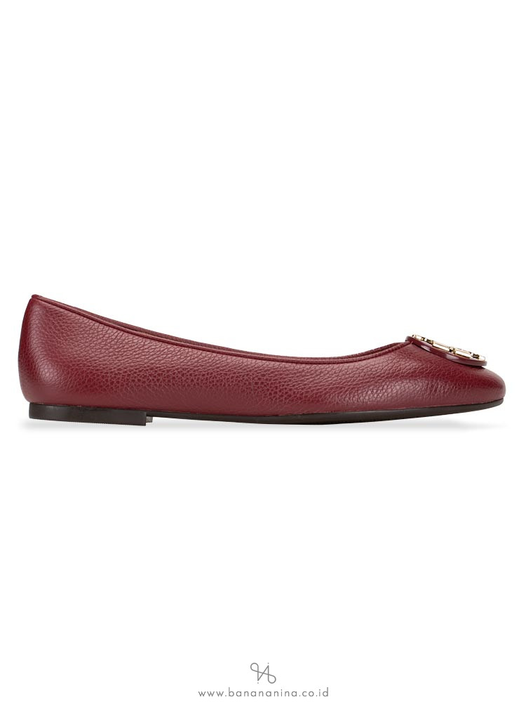 TORY BURCH Claire Tumbled Leather Flats Red Agate Sz 7