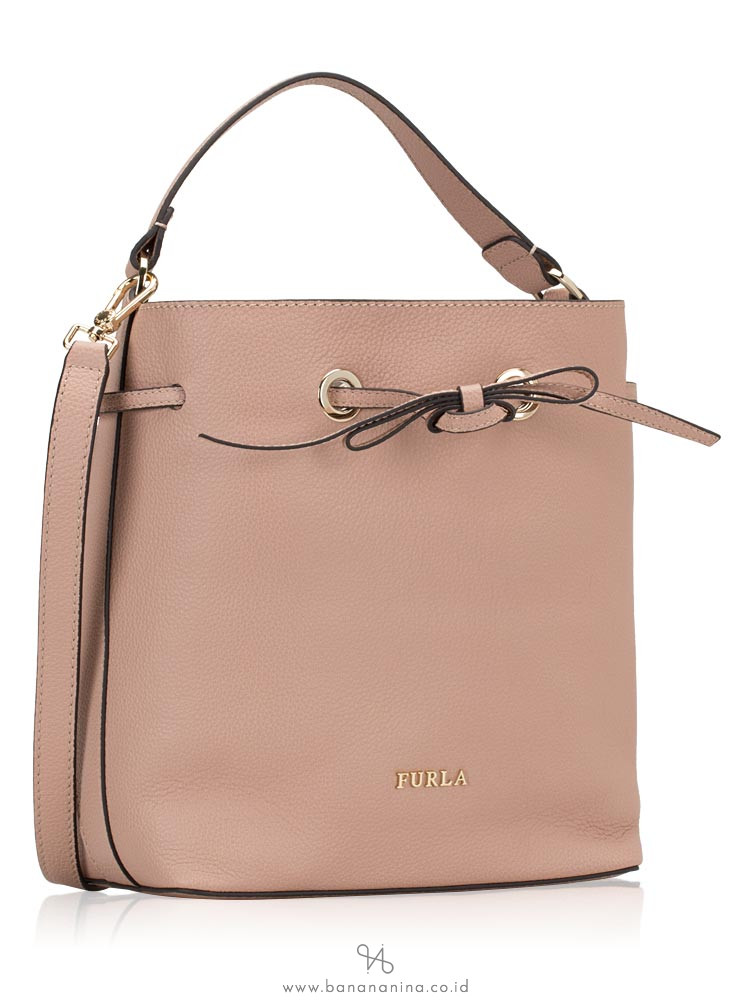 FURLA Costanza Leather Bucket Bag Moonstone