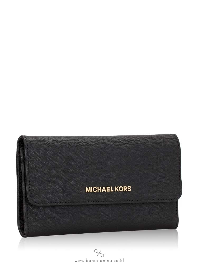 Michael Kors Jet Set Travel Large Trifold Wallet Black Quilted