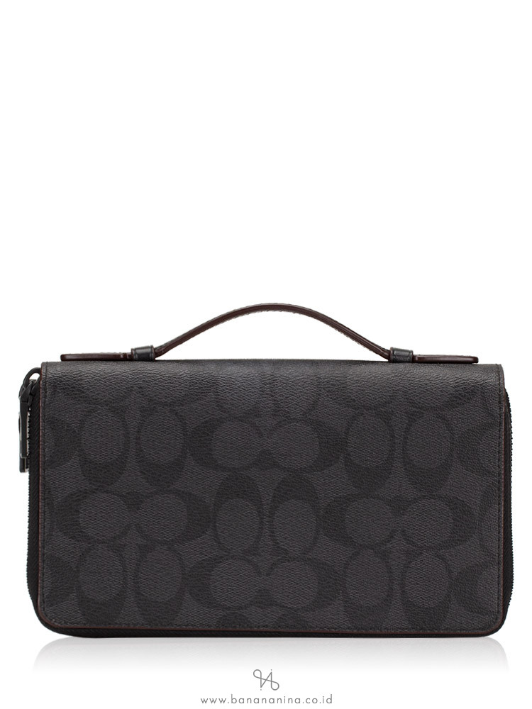 COACH Men 25528 Signature Double Zip Travel Clutch Black Oxblood