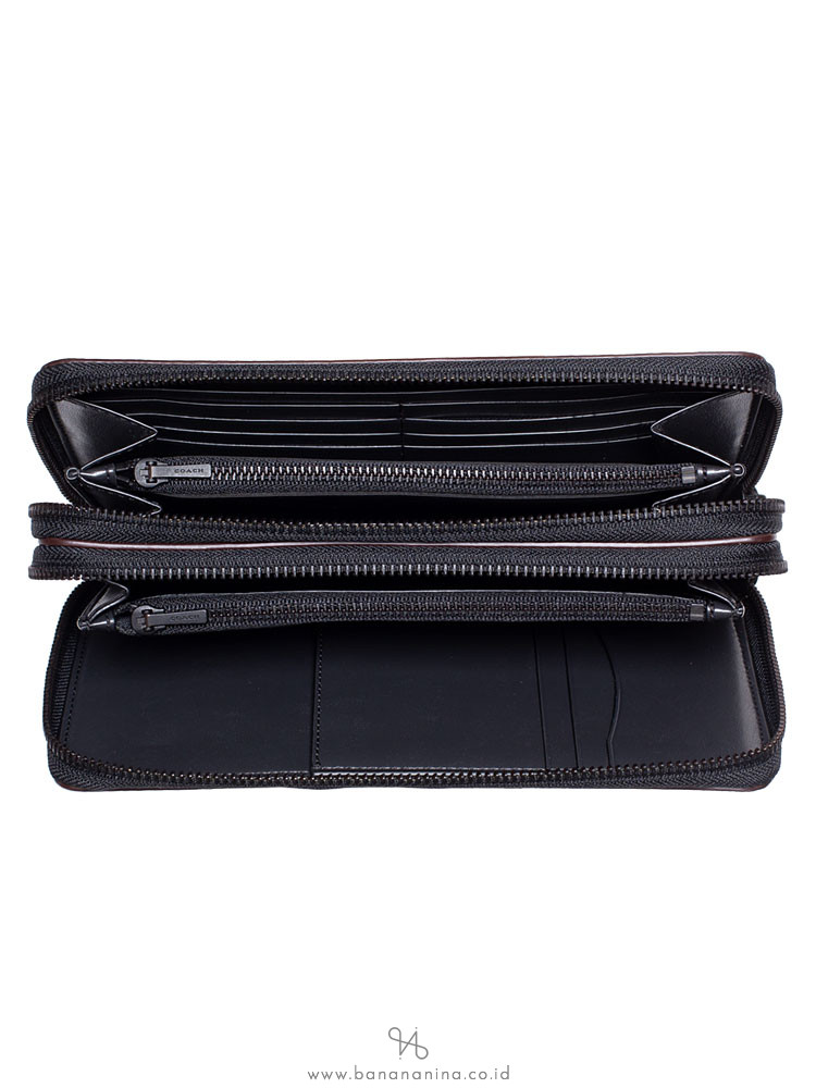 COACH Men 25528 Signature Double Zip Travel Clutch Black Oxblood