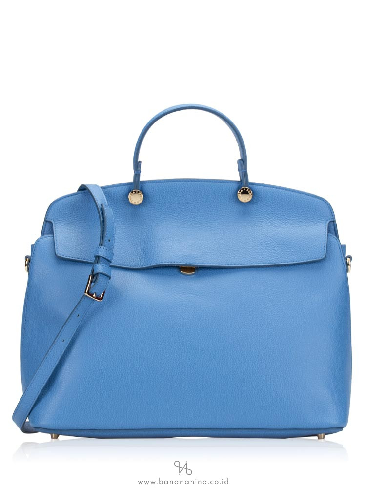 FURLA My Piper Leather Medium Top Handle Celeste