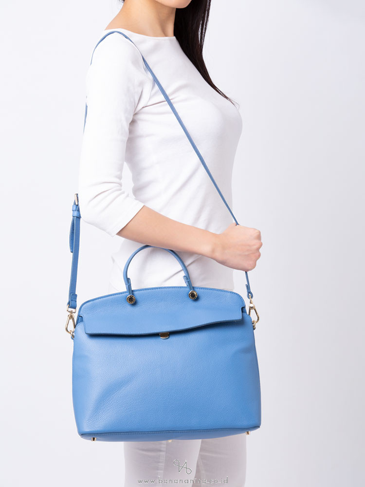 FURLA My Piper Leather Medium Top Handle Celeste