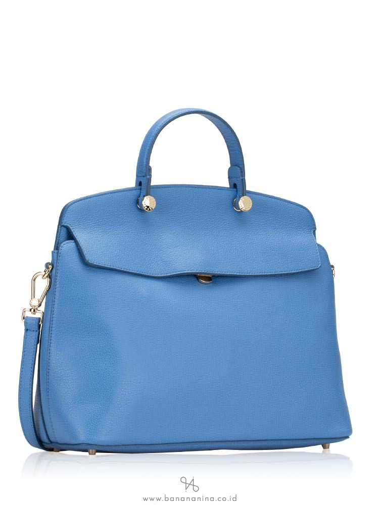 FURLA My Piper Leather Medium Top Handle Celeste