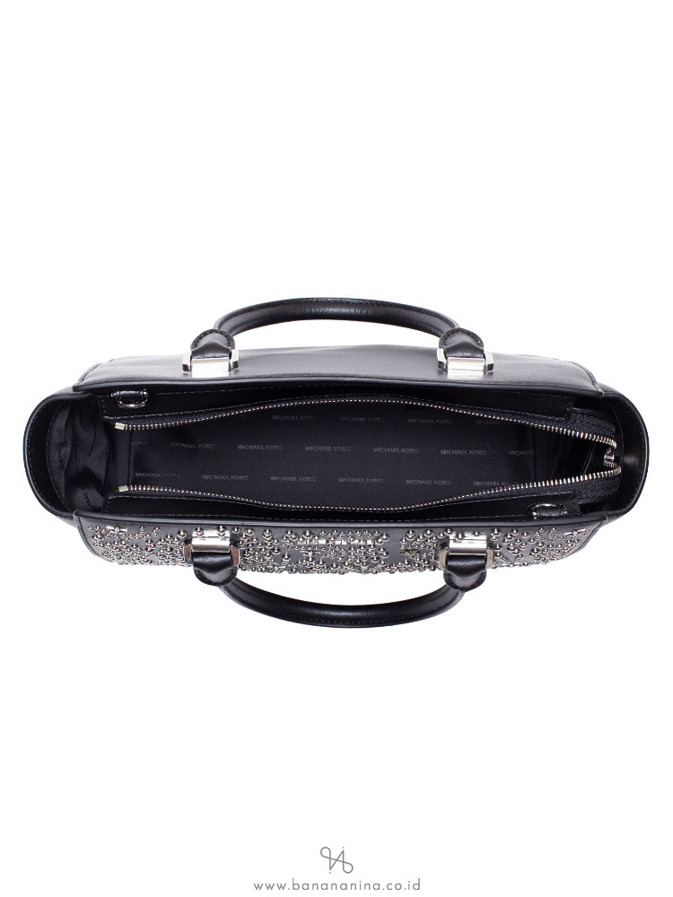 MICHAEL KORS Selma Studded Medium Leather Satchel Black Silver Star