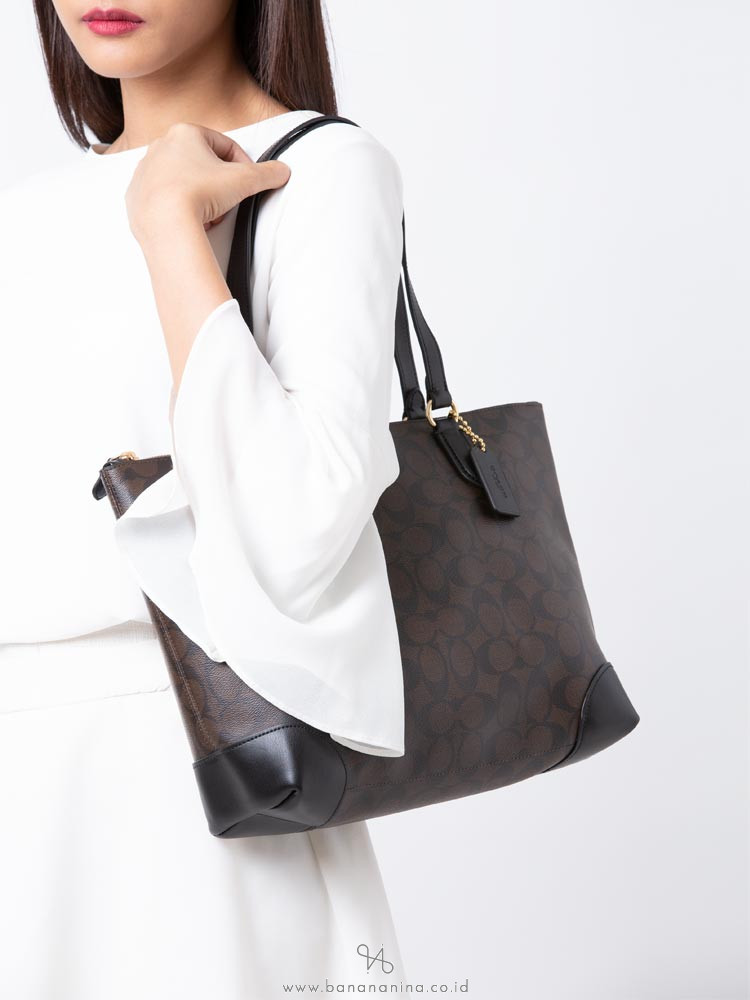 COACH 29208 Signature Zip Tote Brown Black