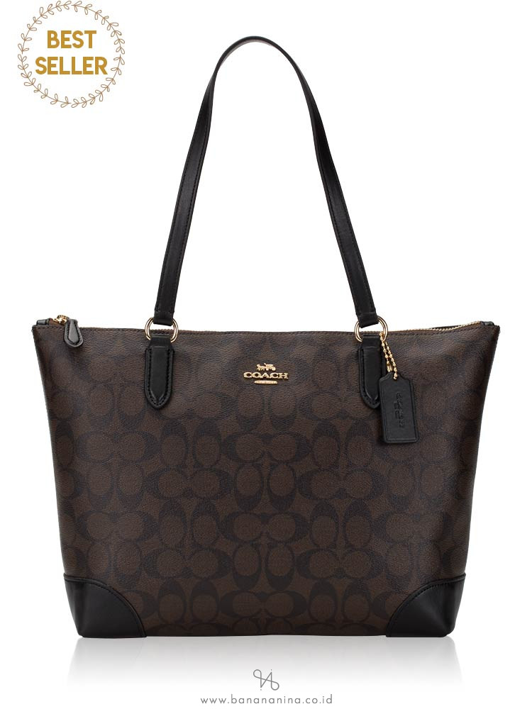 COACH 29208 Signature Zip Tote Brown Black