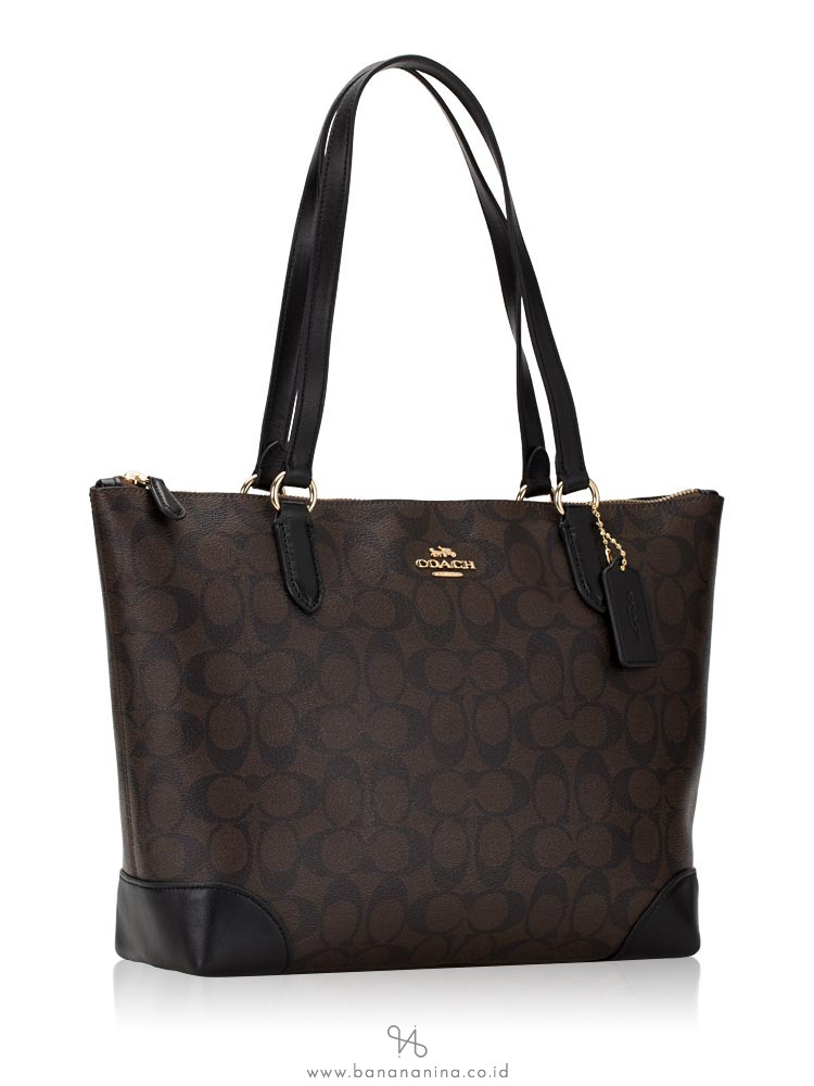 COACH 29208 Signature Zip Tote Brown Black