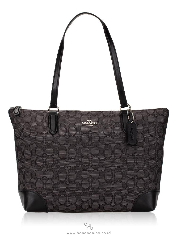 COACH 29958 Outline Signature Zip Tote Black Smoke