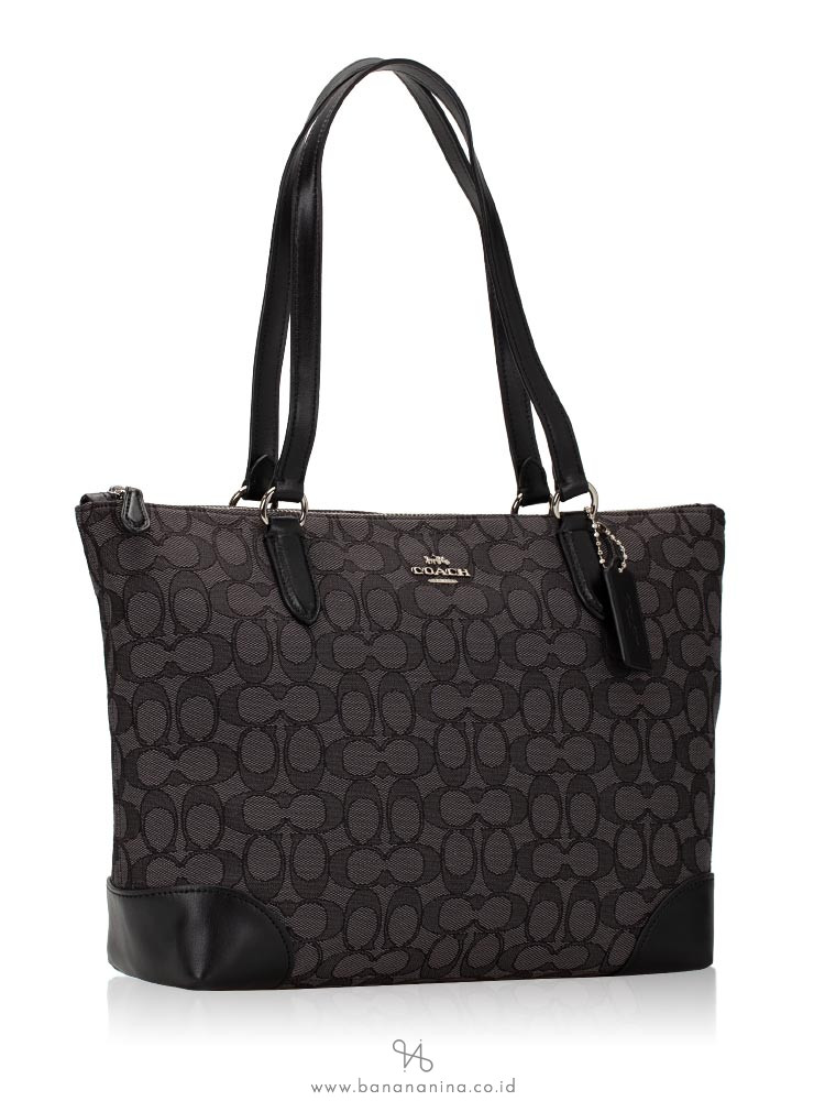 COACH 29958 Outline Signature Zip Tote Black Smoke
