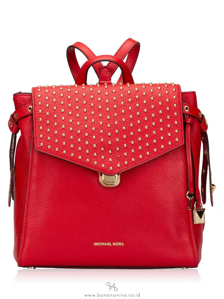 MICHAEL KORS Bristol Studded Leather Medium BackpacK Bright Red