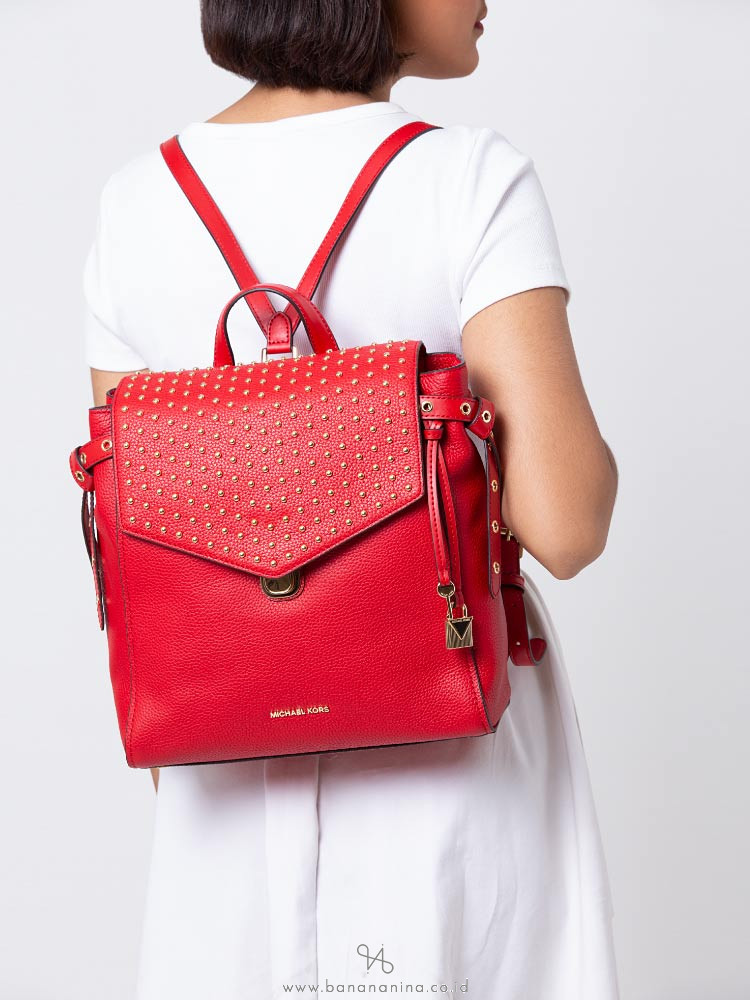 MICHAEL KORS Bristol Studded Leather Medium BackpacK Bright Red