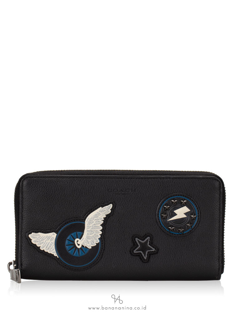 COACH Men 86765 Varsity Patches Leather Zip Wallet Black